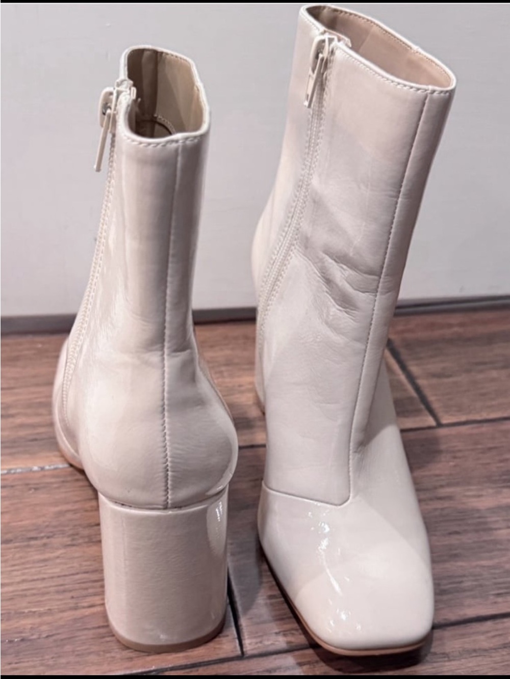 Steve Madden 'Taryn' Nude Patent Square
Toe Block Heel Ankle Boots